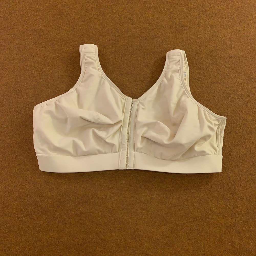 Enell Womens 5 (47-51") Ivory High Impact Front Hook Full Coverage Sport Bra New